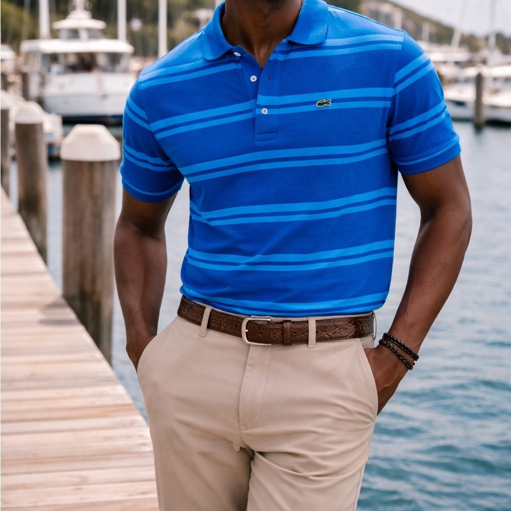 Lacoste Blue Striped Polo Shirt Mens Large Size 8 Preppy Golf Classic